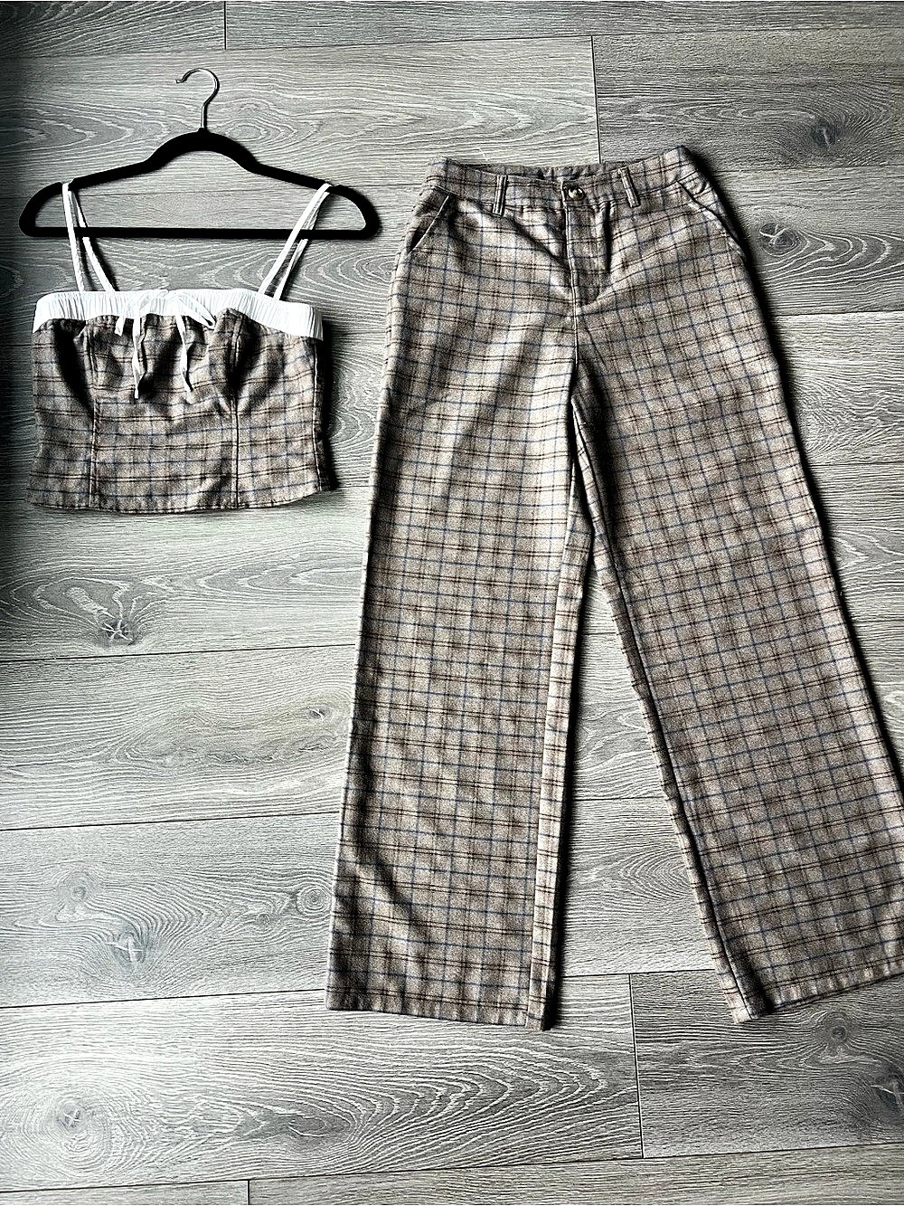 LE LIS Plaid 2-pc Set Small like new wide leg pant corset camisole